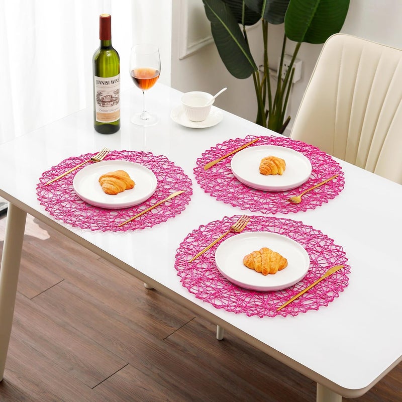 IcosaMro Rosy Round Placemats Set of 6 for Dining Table 15 Inch Paper Woven Boho Decorative Circle Place Mat for Wedding Christmas Thanksgiving Day Holiday Dinner 15 Inch Rosy - Image 4
