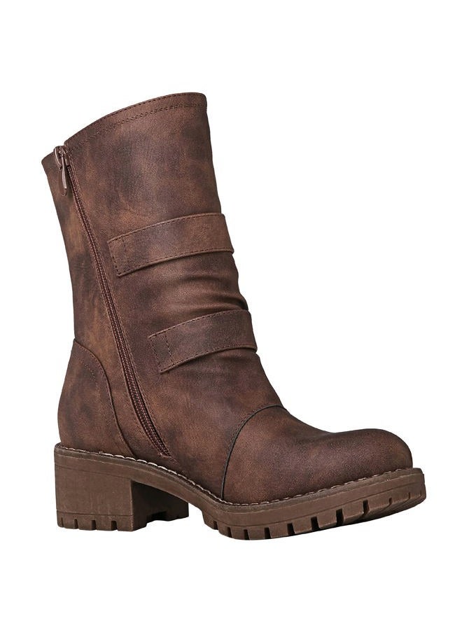 GLOBALWIN Women's Biker Boots Lace up Back Mid Calf Motorcycle Fashion Festival Boots Combat Riding Military Boots for Women, 19yy19 Camel2, 9.5 - Image 3