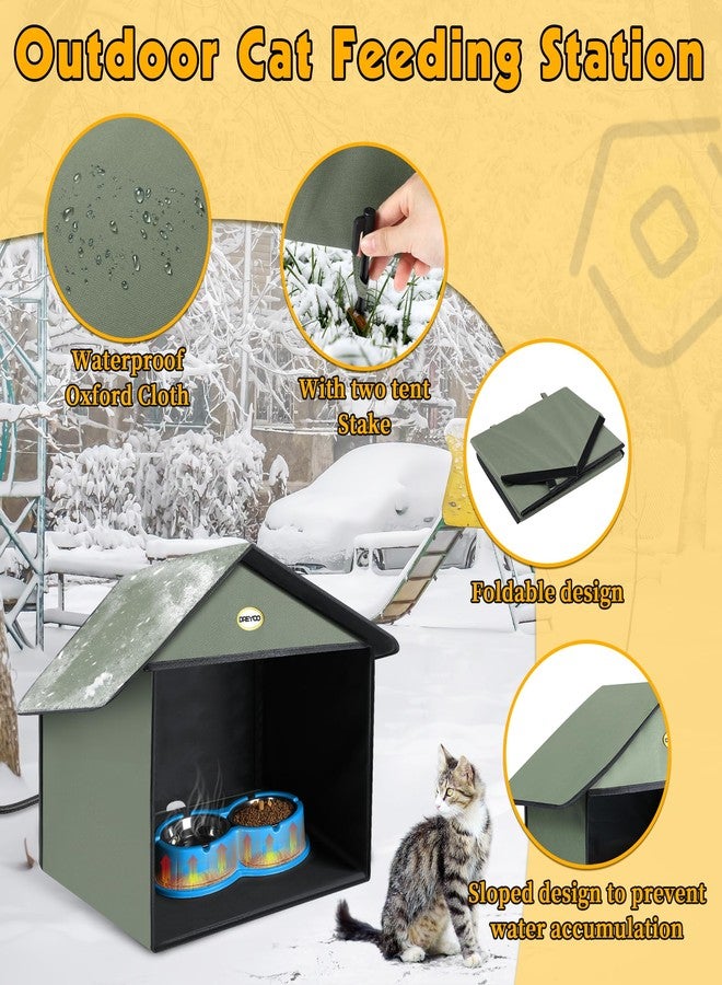 Dreyoo Outdoor Cat Feeding Station with Heated Cat Water Bowl, Weatherproof Kitty Dining Room Outdoor with Heated Pet Bowl for Food and Water, Feral Cat Feeding Station Cat Shelter(Blue) - Image 2