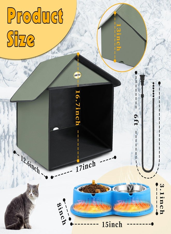 Dreyoo Outdoor Cat Feeding Station with Heated Cat Water Bowl, Weatherproof Kitty Dining Room Outdoor with Heated Pet Bowl for Food and Water, Feral Cat Feeding Station Cat Shelter(Blue) - Image 4