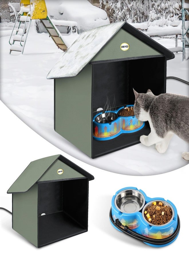 Dreyoo Outdoor Cat Feeding Station with Heated Cat Water Bowl, Weatherproof Kitty Dining Room Outdoor with Heated Pet Bowl for Food and Water, Feral Cat Feeding Station Cat Shelter(Blue) - Image 1