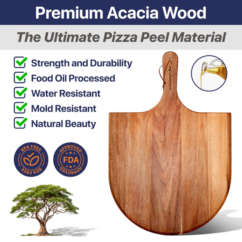 kitchen-star KitchenStar 16-Inch Acacia Wood Pizza Peel â€“ Extra Large Wooden Cutting & Serving Board with Handle â€“ Natural Oil Finish â€“ Ideal Pizza Oven Accessory for Easy Sliding & Prep - Image 2