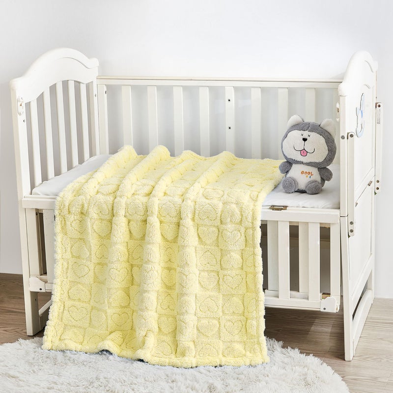 Yurhap Fleece Baby Blanket Heart Checkered Blanket, Ultra Soft Cozy Baby Blankets for Girls Boys, Fluffy Infant Toddler Newborn Receiving Blankets for Crib Stroller 30â€Ã—40â€ (Yellow) - Image 5