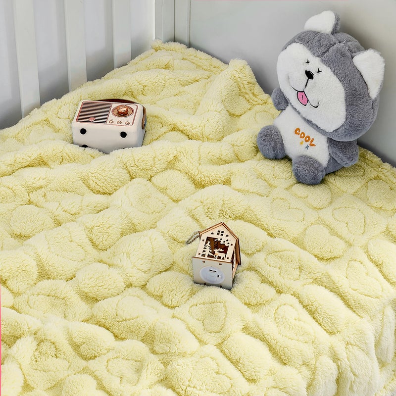Yurhap Fleece Baby Blanket Heart Checkered Blanket, Ultra Soft Cozy Baby Blankets for Girls Boys, Fluffy Infant Toddler Newborn Receiving Blankets for Crib Stroller 30â€Ã—40â€ (Yellow) - Image 4