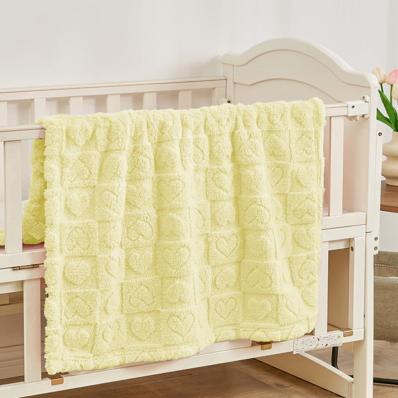 Yurhap Fleece Baby Blanket Heart Checkered Blanket, Ultra Soft Cozy Baby Blankets for Girls Boys, Fluffy Infant Toddler Newborn Receiving Blankets for Crib Stroller 30â€Ã—40â€ (Yellow) - Image 2