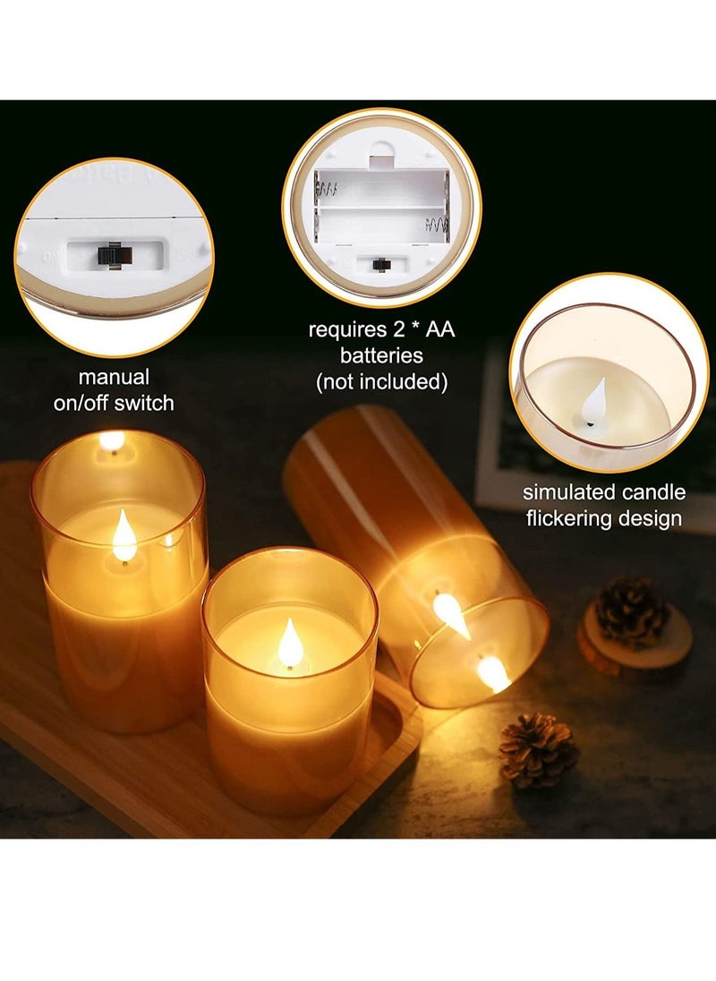 Generic - Led Flameless Candles, Battery Operated Real Pillar Wax Flickering Moving Wick Effect Glod  Glass Candle Set with Remote Control Cycling Timer - Image 1