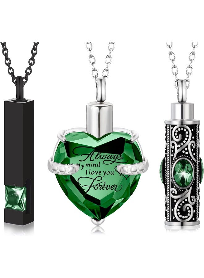 Mtlee 3 Pieces Cremation Urn Necklace for Ashes Keepsake Cremation Jewelry Vertical Bar Zircon Crystal Urn Necklace Urn Stainless Steel Memorial Pendant for Women Men Loved Ones - Image 1