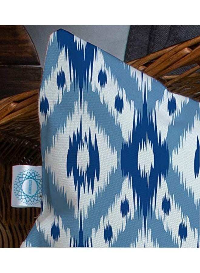 STITCHNEST Set of 5 Polycotton Cushion Covers - 16x16 Inches - Blue & White Ikat Geometric Print - Elegant Cushion Covers for Sofa & Living Room Decor - Image 3