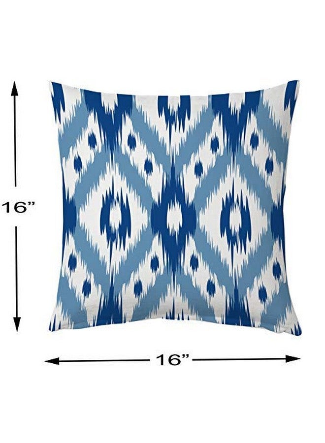 STITCHNEST Set of 5 Polycotton Cushion Covers - 16x16 Inches - Blue & White Ikat Geometric Print - Elegant Cushion Covers for Sofa & Living Room Decor - Image 4