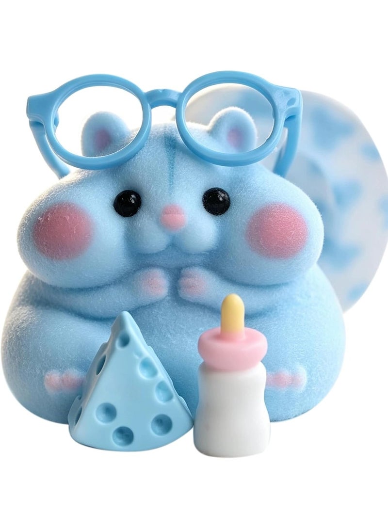 Handmade Cute Taba Squeeze Fuzzy Hamster Squishy Toy with Glasses, Cheese & Bottle Accessories – Soft Squeeze Stress Relief Fidget Sensory Toy with Clear Capsule Case - Image 1