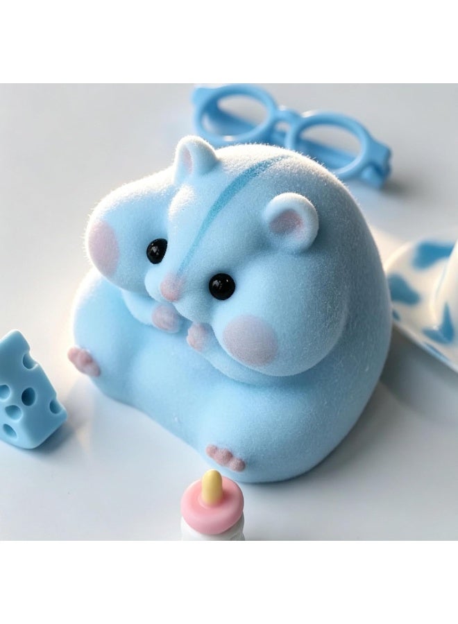 Handmade Cute Taba Squeeze Fuzzy Hamster Squishy Toy with Glasses, Cheese & Bottle Accessories – Soft Squeeze Stress Relief Fidget Sensory Toy with Clear Capsule Case - Image 2