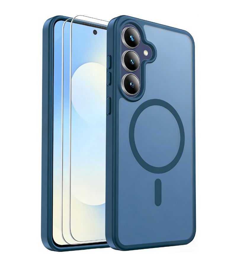 Magnetic Shockproof Translucent Matte Case for Galaxy S24 Dark Blue with Screen Protector - Image 2