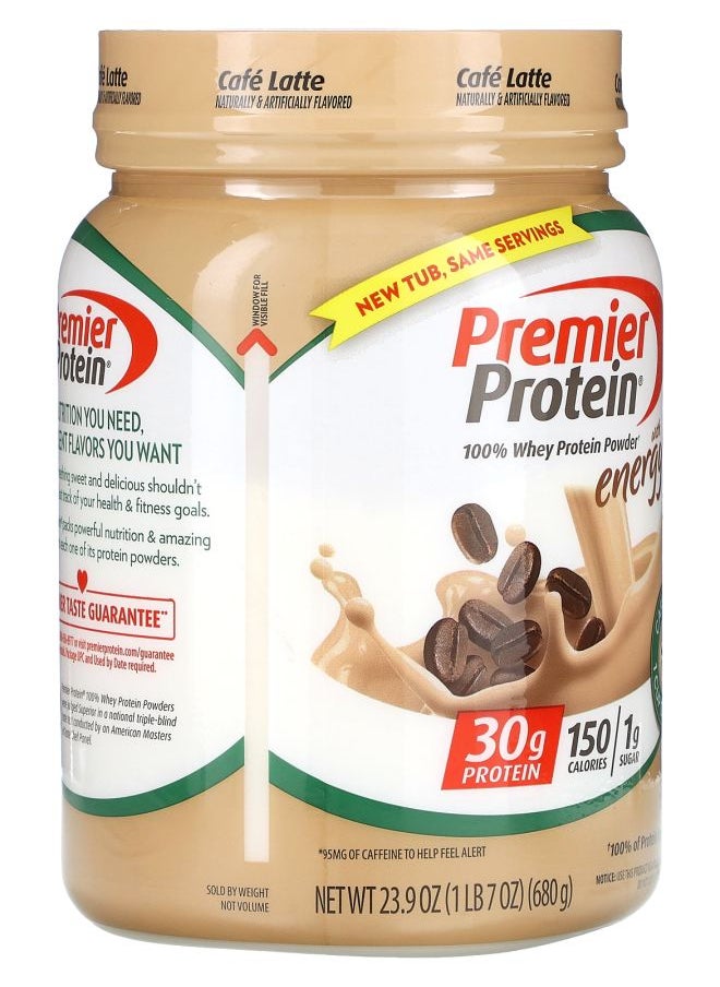 Premier Protein 100% Whey Protein Powder with Energy Cafe Latte 23.9 oz (680 g)  - Image 2