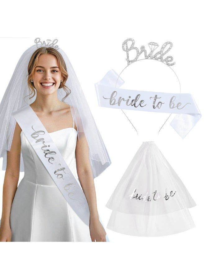 Bachelorette Party Bridal Veil Headband Set Ceremonial Belt Bridal Shoulder Strap Wedding Party Veil Headband Set - Image 1
