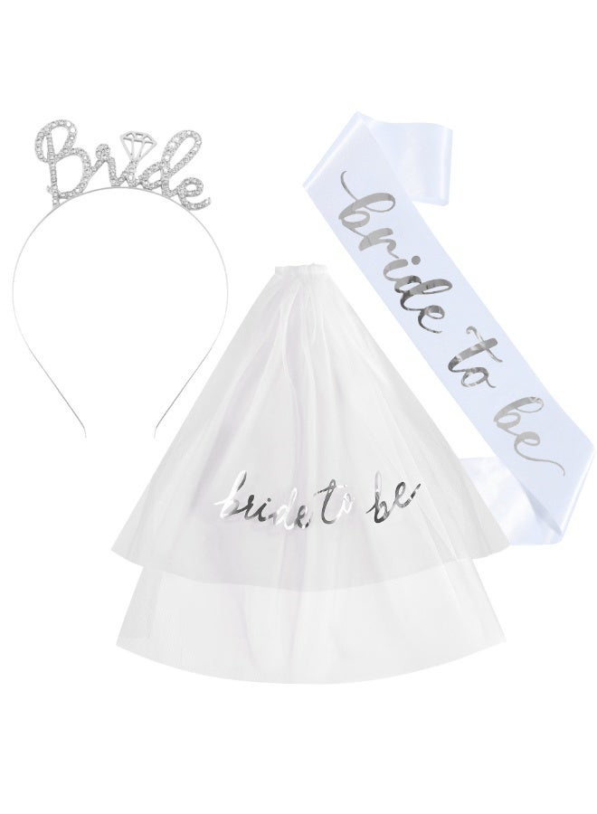 Bachelorette Party Bridal Veil Headband Set Ceremonial Belt Bridal Shoulder Strap Wedding Party Veil Headband Set - Image 3