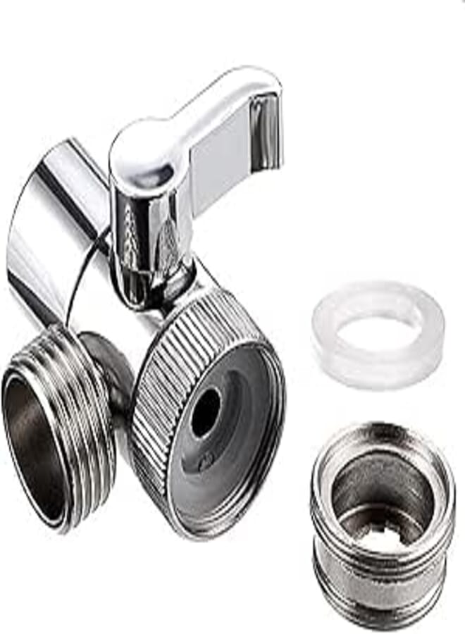 Universal Metal Faucet Connector, 3-Port Diverter Valve, M22 Female and M24 Male, Silver, for Bidet and Hoses