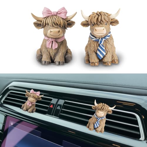 GENANY 3D 2pcs Resin Highland Cow Car Air Freshener Vent Clips, Farmhouse Auto Fresheners, Farm Air Freshener, Cute Gifts for Women and Men, Cool Spring Gifts For Horror Fans - Image 1