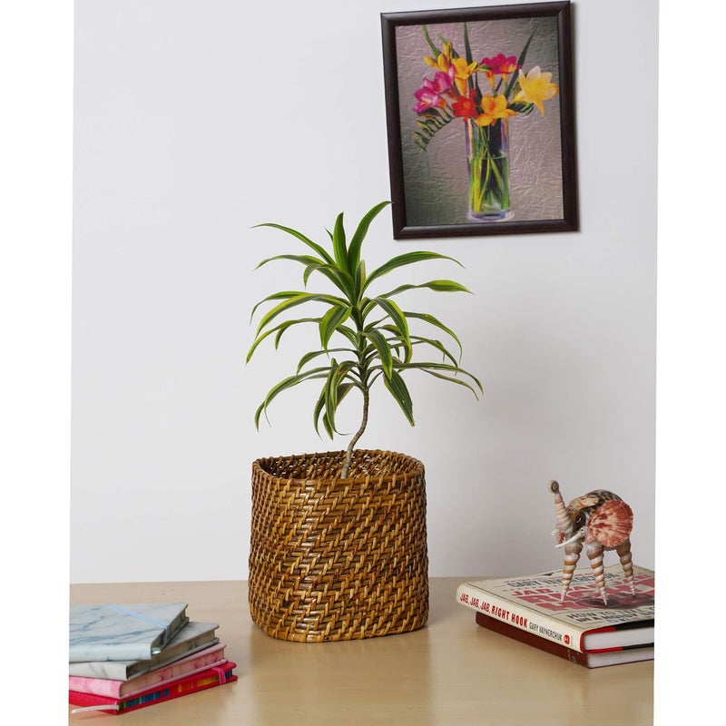 AKWAY Square Rattan Wicker Planter Cum Storage Basket for Indoor Outdoor Garden Patio Terrace Balcony Table Shelf Storage Basket for table and shelf Plant not included 8 x 8 x 8 - Image 1