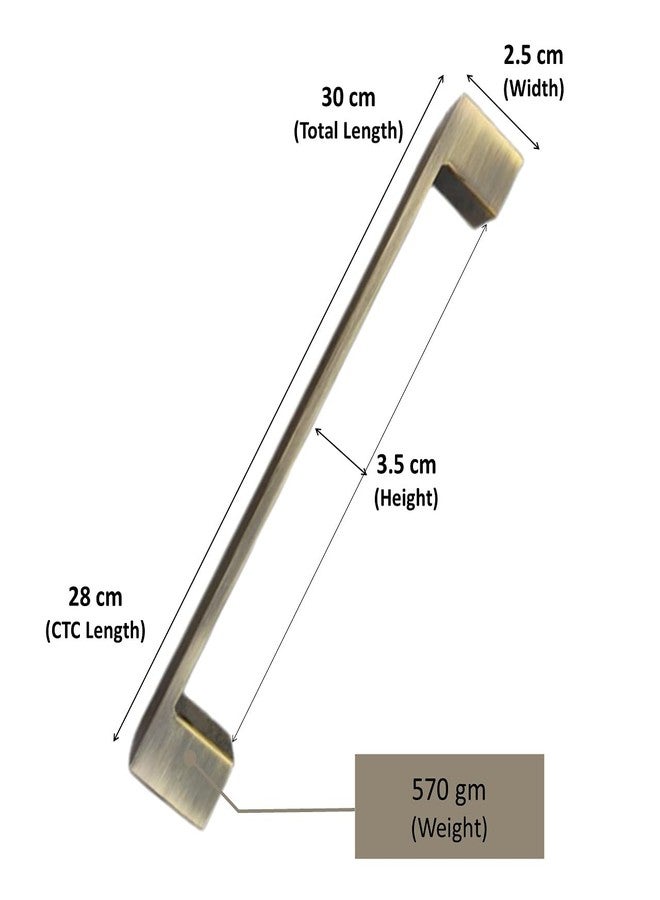 Atom 12 inches Steel Pull Handle | Brass Antique Finish | Door Handle | Office Cabinet Wardrobe Furniture Kitchen Drawer Push Bar, Phs05 - Image 3