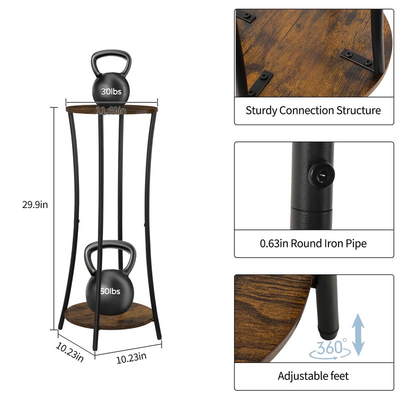 YINMIT Plant Stand Indoor,2 Tier Round Potted Holder Rack,Flower Pot Stand Shelf,Round Supports Rack,Corner Plant Shelf for Balcony Garden Patio Living Room,Brown - Image 4