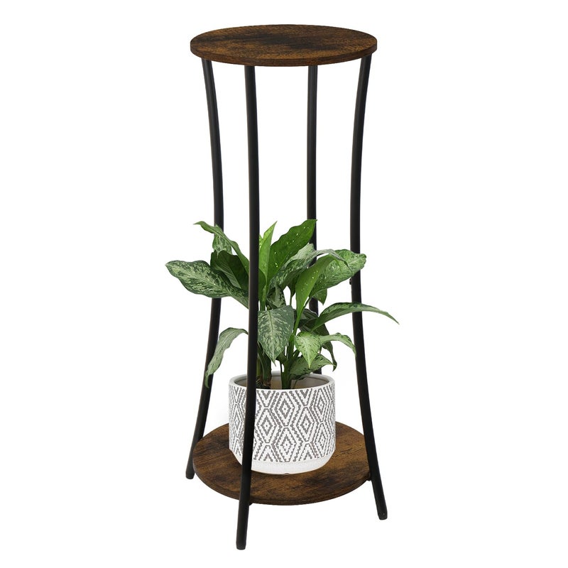 YINMIT Plant Stand Indoor,2 Tier Round Potted Holder Rack,Flower Pot Stand Shelf,Round Supports Rack,Corner Plant Shelf for Balcony Garden Patio Living Room,Brown - Image 1