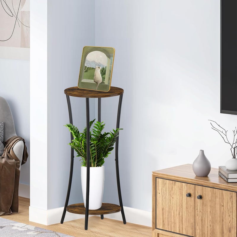YINMIT Plant Stand Indoor,2 Tier Round Potted Holder Rack,Flower Pot Stand Shelf,Round Supports Rack,Corner Plant Shelf for Balcony Garden Patio Living Room,Brown - Image 3