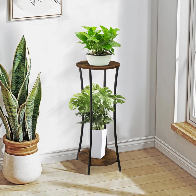 YINMIT Plant Stand Indoor,2 Tier Round Potted Holder Rack,Flower Pot Stand Shelf,Round Supports Rack,Corner Plant Shelf for Balcony Garden Patio Living Room,Brown - Image 5