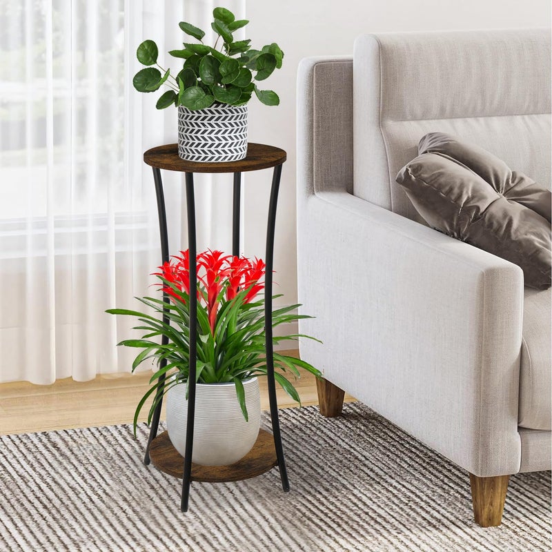YINMIT Plant Stand Indoor,2 Tier Round Potted Holder Rack,Flower Pot Stand Shelf,Round Supports Rack,Corner Plant Shelf for Balcony Garden Patio Living Room,Brown - Image 2