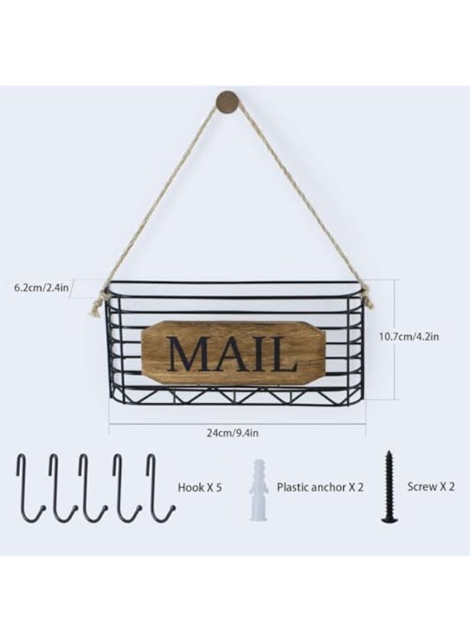 LAMAY Mail Organizer, Rustic Mail Holder, Key Holder for Wall with Hooks, Mail Organizer Wall Mount, Key Holder for Wall with Hooks, Carbonized Black - Image 4