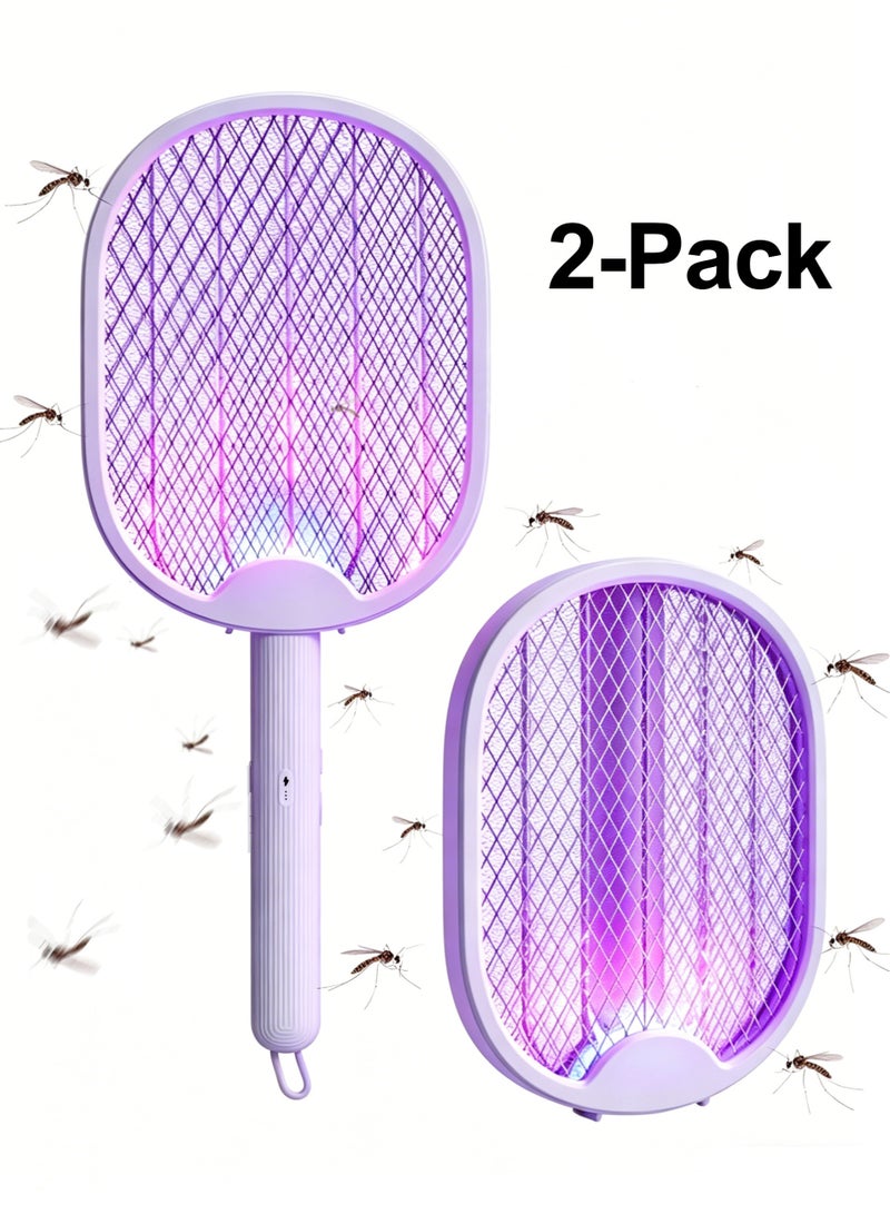 2-Pack Electric Fly Swatter Racket 2 in 1 Bug Zapper Racket USB Rechargeable Handheld Foldable Electric Mosquito Swatter with 3 Layer Safety Mesh and 1200mah Battery Rechargeable for Camping - Image 1