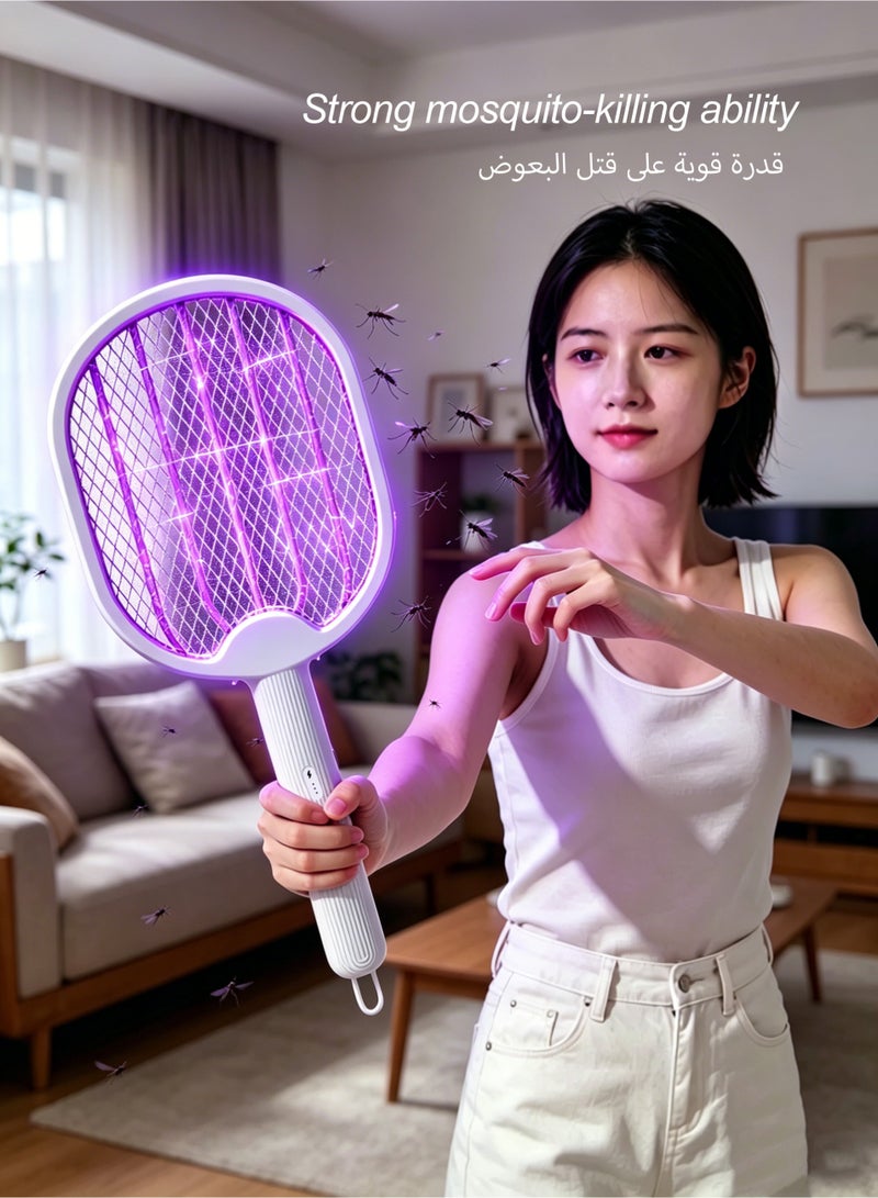 2-Pack Electric Fly Swatter Racket 2 in 1 Bug Zapper Racket USB Rechargeable Handheld Foldable Electric Mosquito Swatter with 3 Layer Safety Mesh and 1200mah Battery Rechargeable for Camping - Image 3
