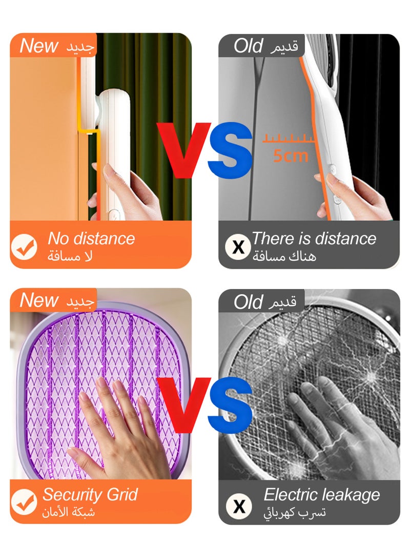 2-Pack Electric Fly Swatter Racket 2 in 1 Bug Zapper Racket USB Rechargeable Handheld Foldable Electric Mosquito Swatter with 3 Layer Safety Mesh and 1200mah Battery Rechargeable for Camping - Image 5