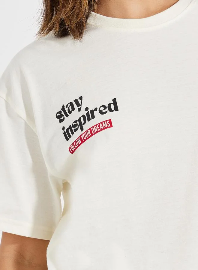 Styli Oversized Stay Inspired Slogan Dropped Shoulder T-Shirt