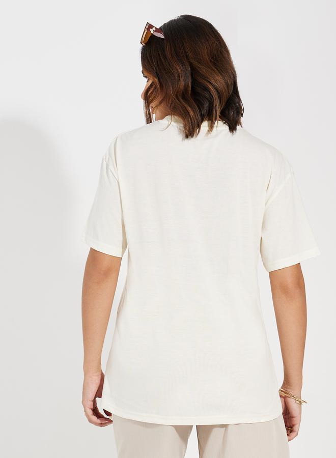 Styli Oversized Stay Inspired Slogan Dropped Shoulder T-Shirt - Image 5