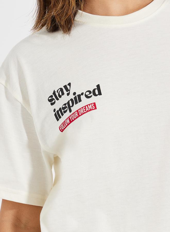 Styli Oversized Stay Inspired Slogan Dropped Shoulder T-Shirt - Image 3