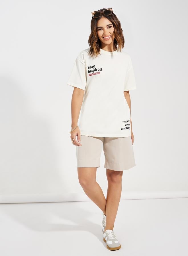 Styli Oversized Stay Inspired Slogan Dropped Shoulder T-Shirt - Image 2