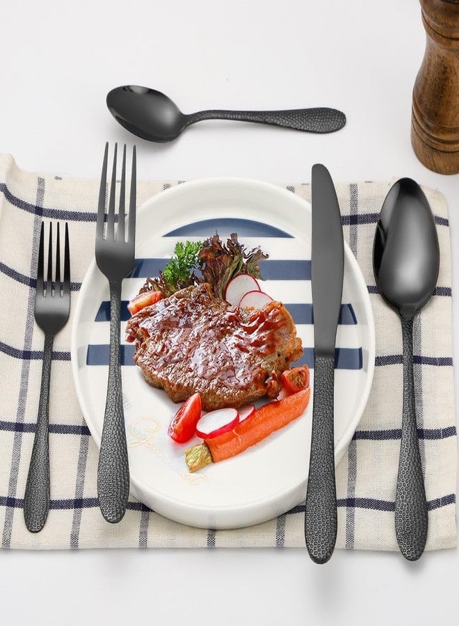 Eletree Stainless Steel Flatware Set | Hammered Handle Cutlery with Salad Forks Dinner Forks Tea Spoons Dinner Spoons and Knives | Dishwasher Safe Tableware for Home and Restaurant (15, Black) - Image 2