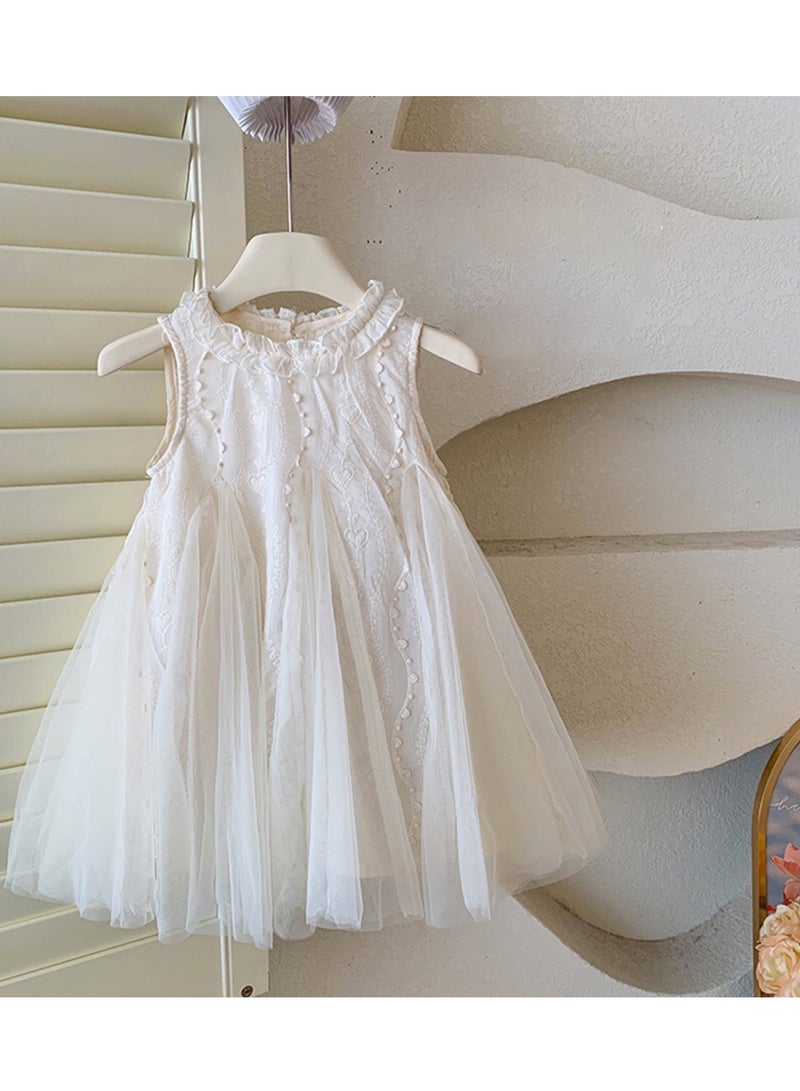 Baby Girl Birthday Party Dress, 3-4 Years, White Lace Sleeveless Princess Dress with Tulle Skirt, Elegant Summer Toddler Outfit, Special Occasion Dress for 110cm Height  - Image 3