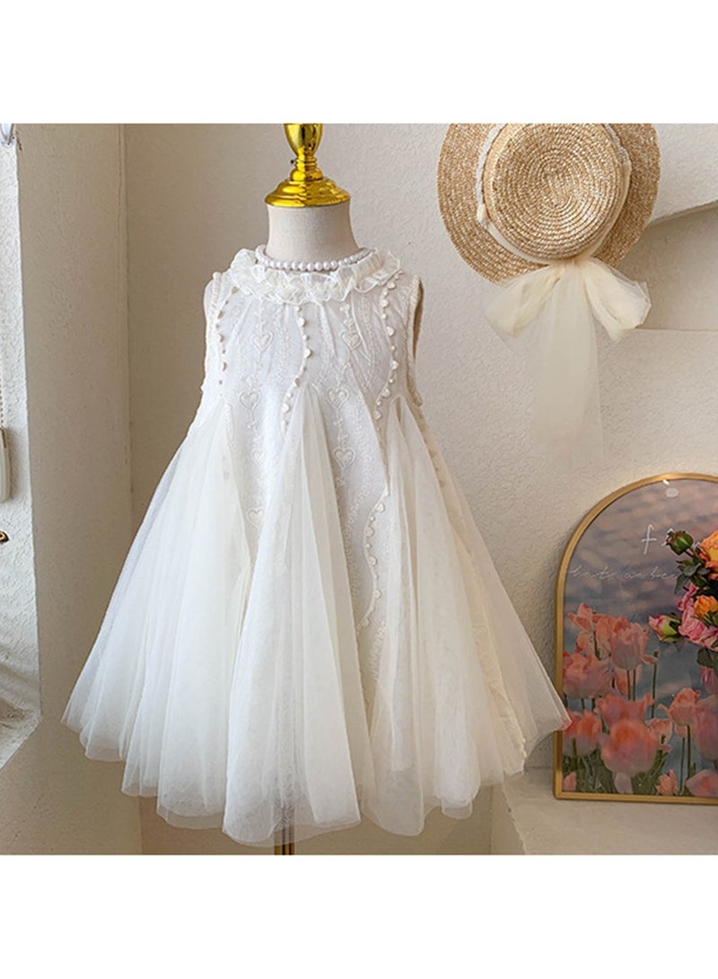 Baby Girl Birthday Party Dress, 3-4 Years, White Lace Sleeveless Princess Dress with Tulle Skirt, Elegant Summer Toddler Outfit, Special Occasion Dress for 110cm Height  - Image 5