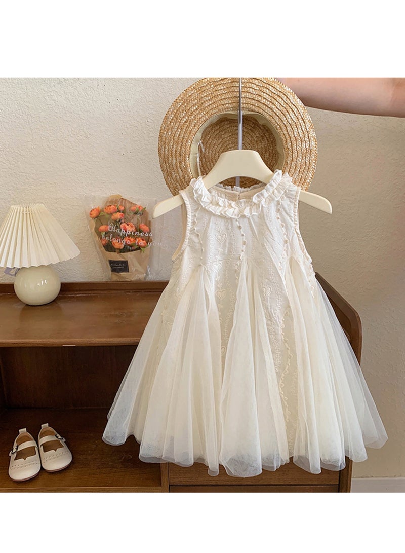 Baby Girl Birthday Party Dress, 3-4 Years, White Lace Sleeveless Princess Dress with Tulle Skirt, Elegant Summer Toddler Outfit, Special Occasion Dress for 110cm Height  - Image 2