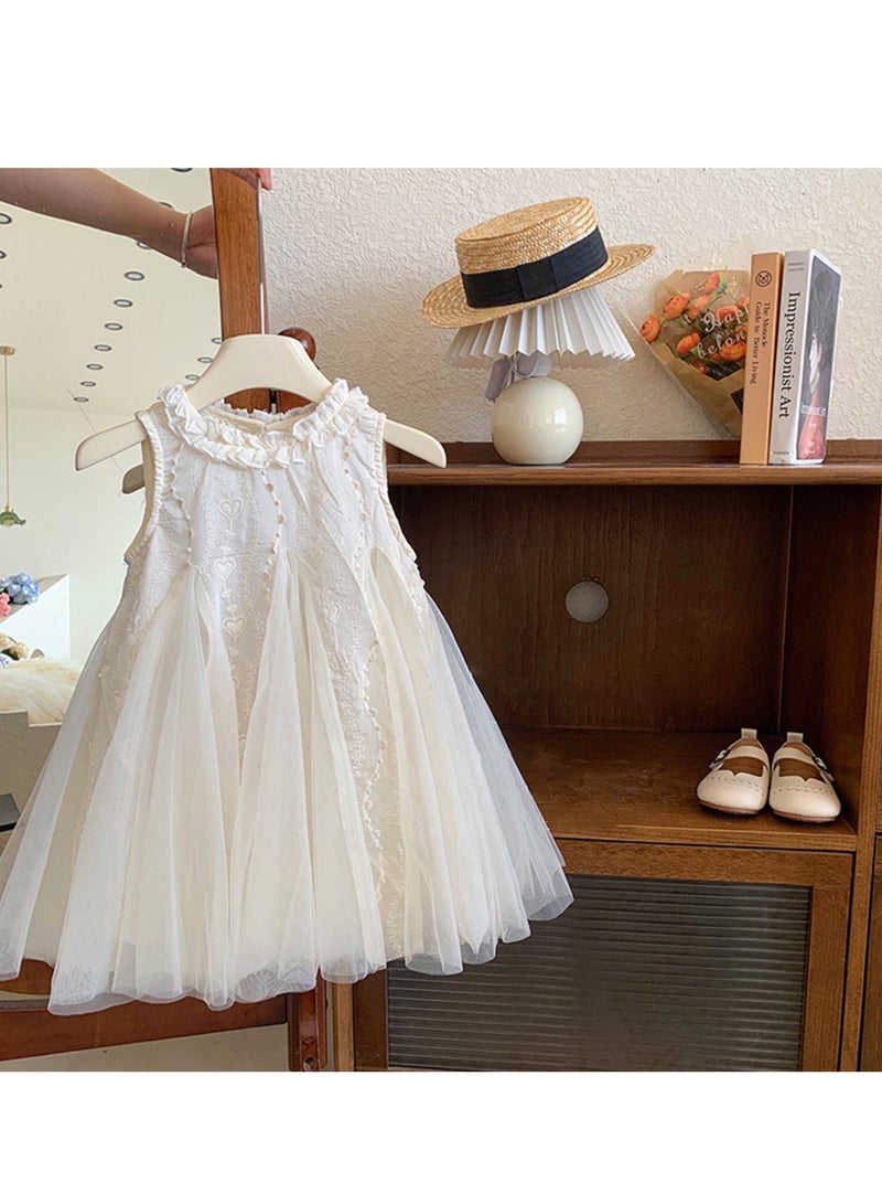 Baby Girl Birthday Party Dress, 3-4 Years, White Lace Sleeveless Princess Dress with Tulle Skirt, Elegant Summer Toddler Outfit, Special Occasion Dress for 110cm Height  - Image 4