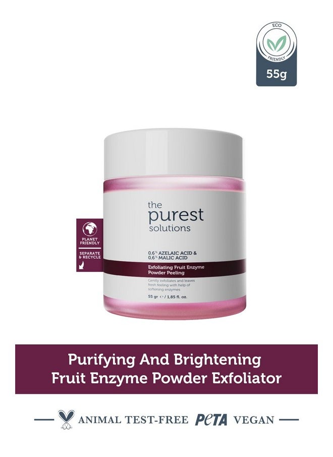 the purest solutions - Fruit Enzyme Powder Exfoliator & Peeling (0.6% Azelaic Acid & 0.6% Malic Acid) - Boosts Regeneration Cycle & Targets Radiant Skin - Vegan | Cruelty Free | Eco Friendly (1.94 Oz) - Image 1