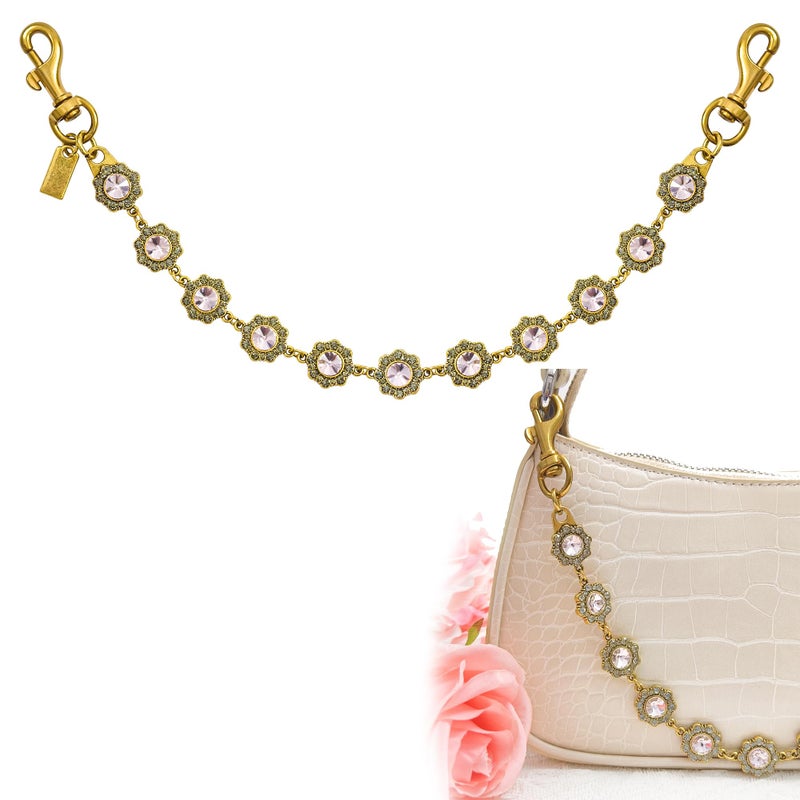 Nalefow Vintage Gold Bag Charms Purse Extender Chain Floral Cute Wallet Keychain Accessories for Women's Handbags Bags &Jeans (Gold Pink Crystal) - Image 1