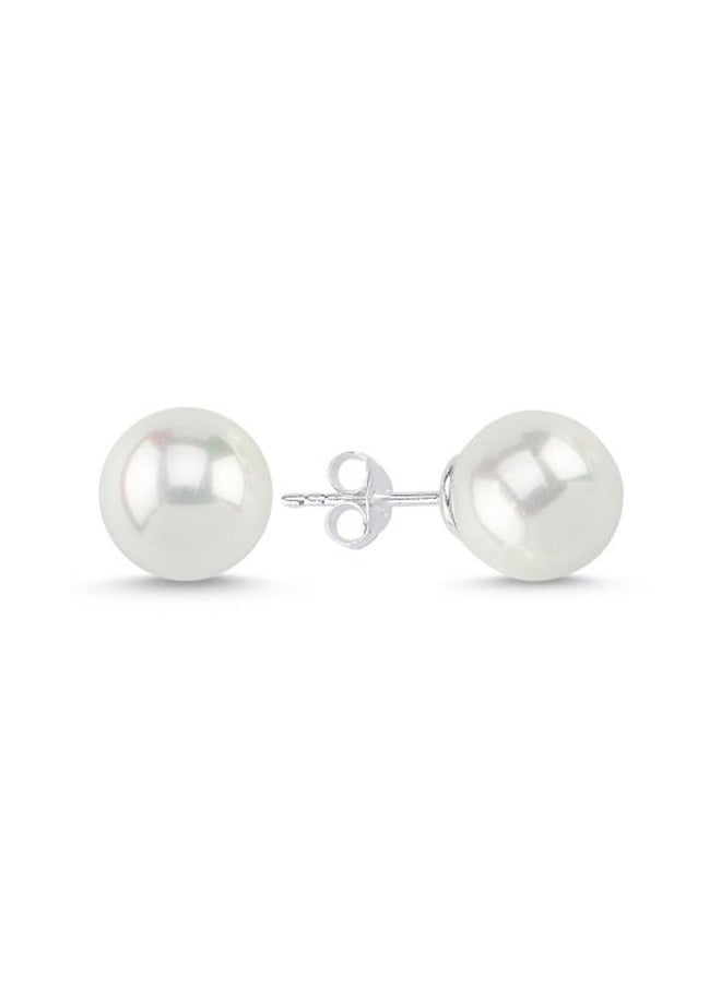 EMNON - 925 Sterling Silver Jewelry Rhodium Plated 10mm Created Pearl Stud Earrings 100% Precious Metal Gift for Women- Emnon23EA - Image 1