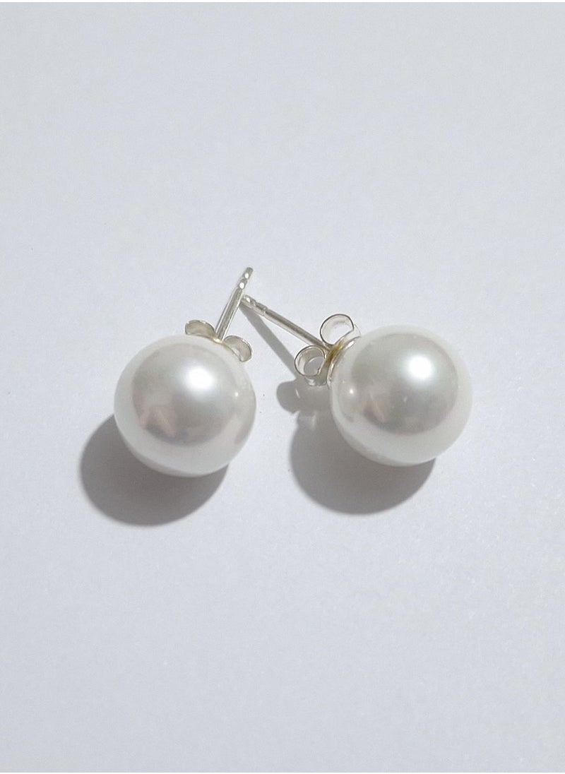 EMNON - 925 Sterling Silver Jewelry Rhodium Plated 10mm Created Pearl Stud Earrings 100% Precious Metal Gift for Women- Emnon23EA - Image 1