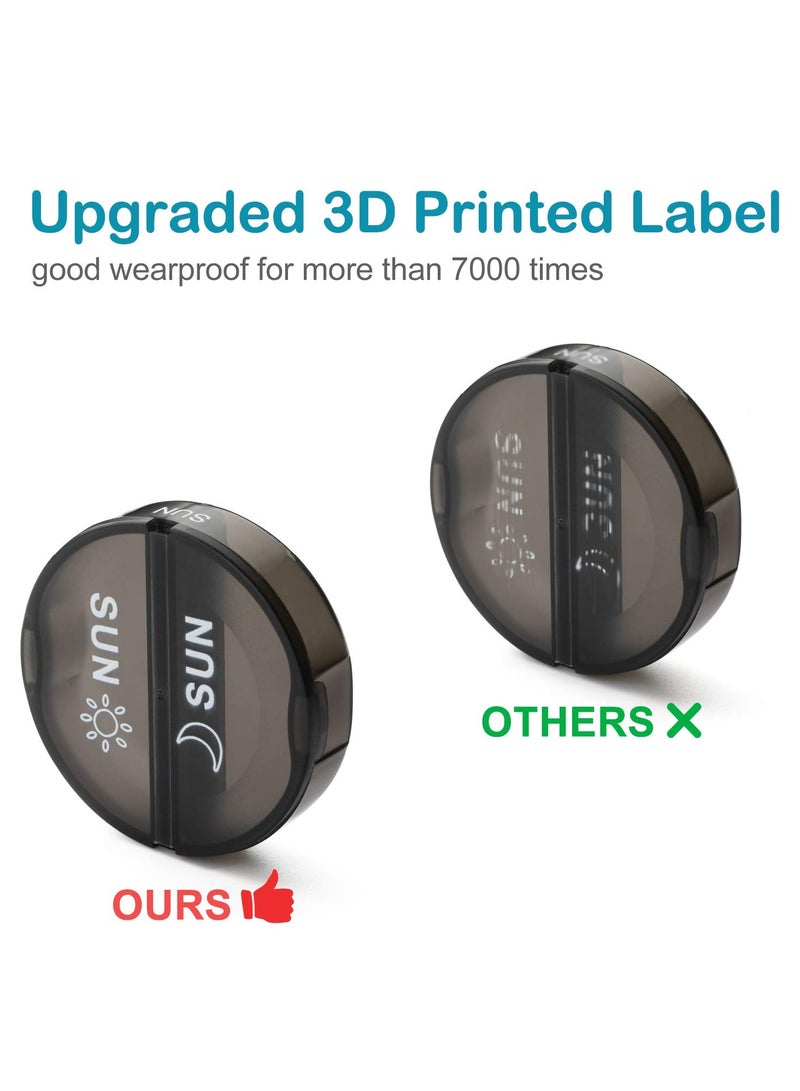 منظم حبوب منع الحمل الأسبوعي مرتين في اليوم، صندوق حبوب دواء دائري محمول للسفر 7 أيام مع مقصورات كبيرة، حقيبة جلدية من البولي يوريثان، حقيبة حبوب سفر محمولة للفيتامينات والأدوية وزيوت السمك (أسود) - Image 4