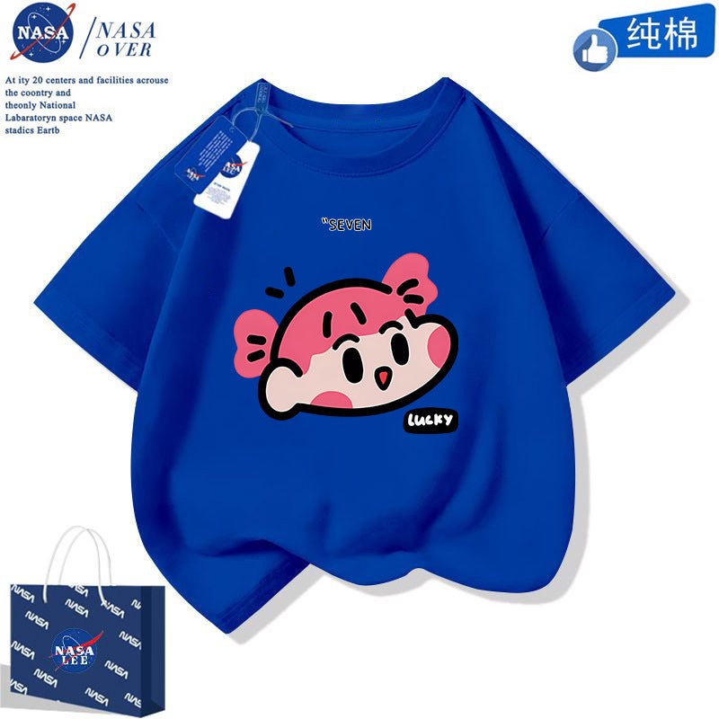 Nasa Cute Nini Men'S And Women'S Cotton T-Shirt 2024 Summer Cartoon Short-Sleeved Trendy Half-Sleeved Mid-Large Children'S Top - Image 5