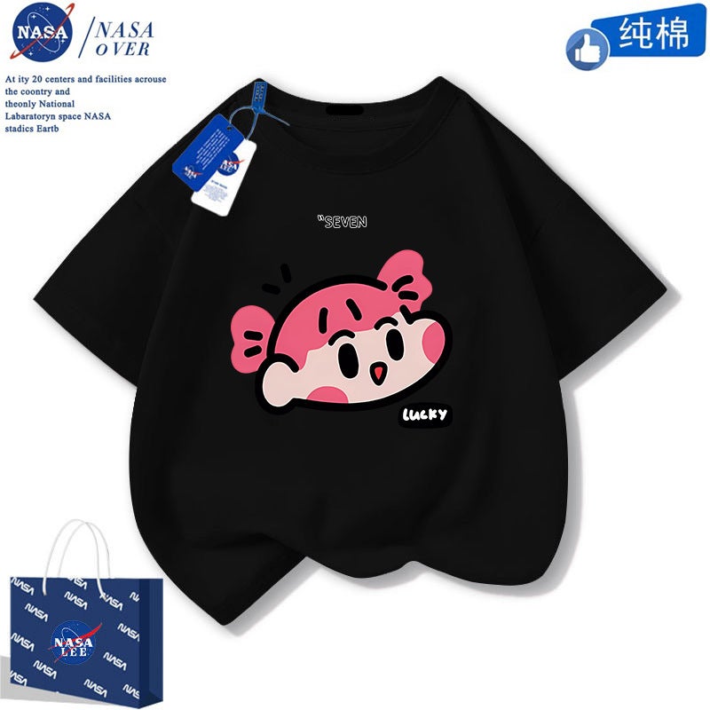 Nasa Cute Nini Men'S And Women'S Cotton T-Shirt 2024 Summer Cartoon Short-Sleeved Trendy Half-Sleeved Mid-Large Children'S Top - Image 4