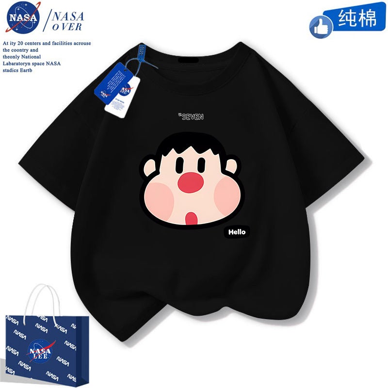 Nasa Cute Nini Men'S And Women'S Cotton T-Shirt 2024 Summer Cartoon Short-Sleeved Trendy Half-Sleeved Mid-Large Children'S Top - Image 1
