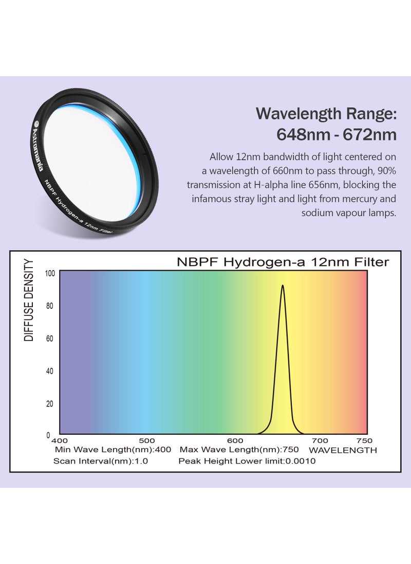 Astromania Astromania 2" Narrowband NBPF Hydrogen-a 12nm Filter - Enhances The Contrast Between Object and Sky - Allows You to Take Images Even Under Urban Skies  - Image 5